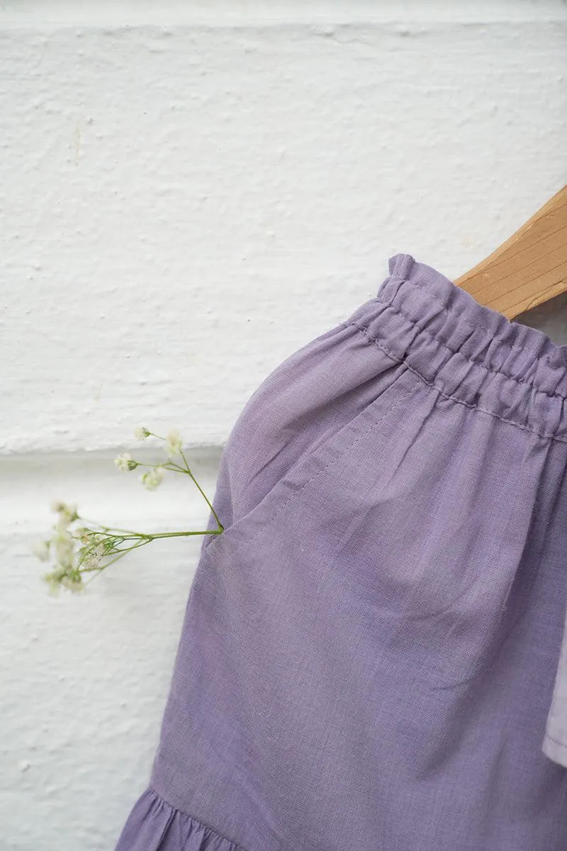 Set of 2 - ‘Ethereal’ natural dyed sharara pants and kurta set with handmade sling bag in lilac tie dye