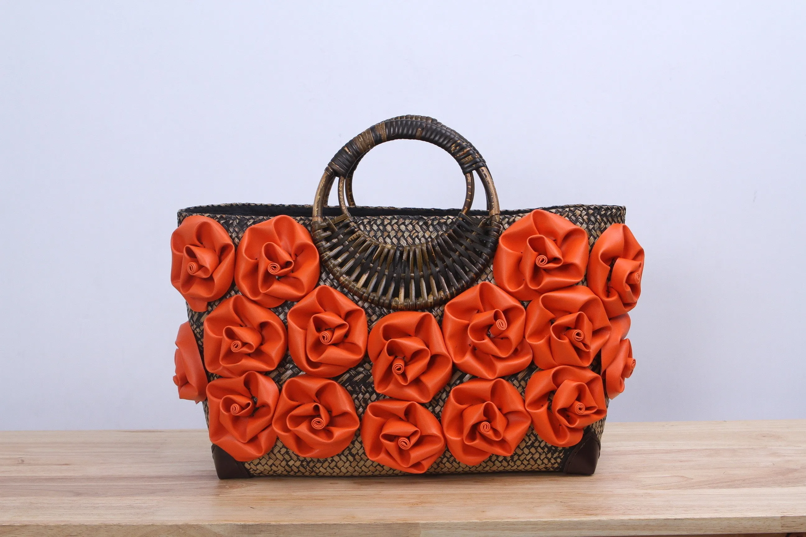 Shappybag - Orange rose Seagrass wicker handbag