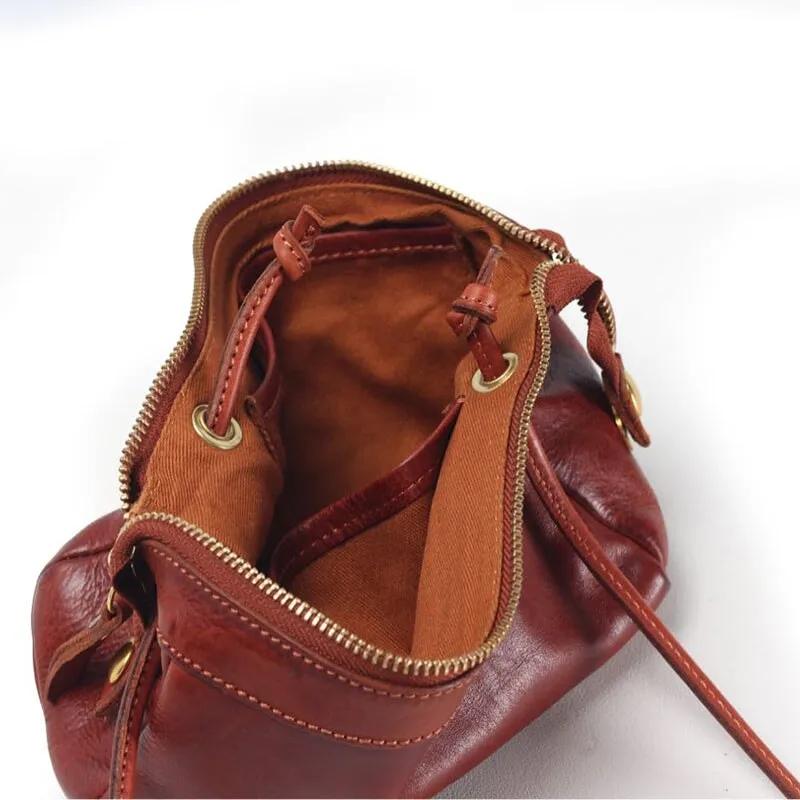 Simple Design Vegetable Tanned Leather Women's Crossbody Bag