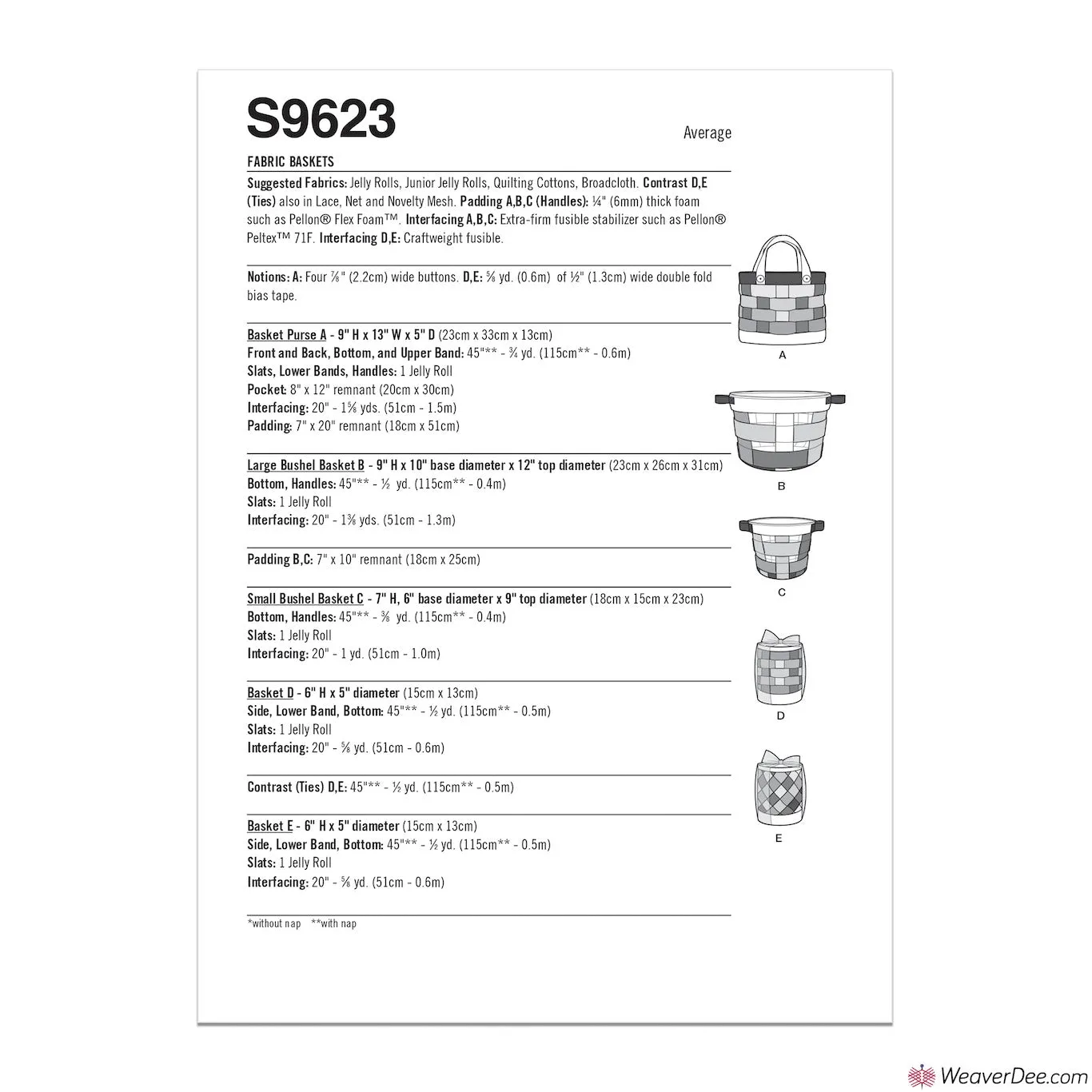 Simplicity Pattern S9623 Fabric Baskets by Carla Reiss Design