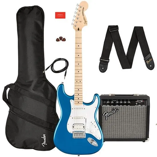 Squier Affinity Strat HSS Pack w/ Gig Bag & Frontman 15G (Lake Placid Blue)