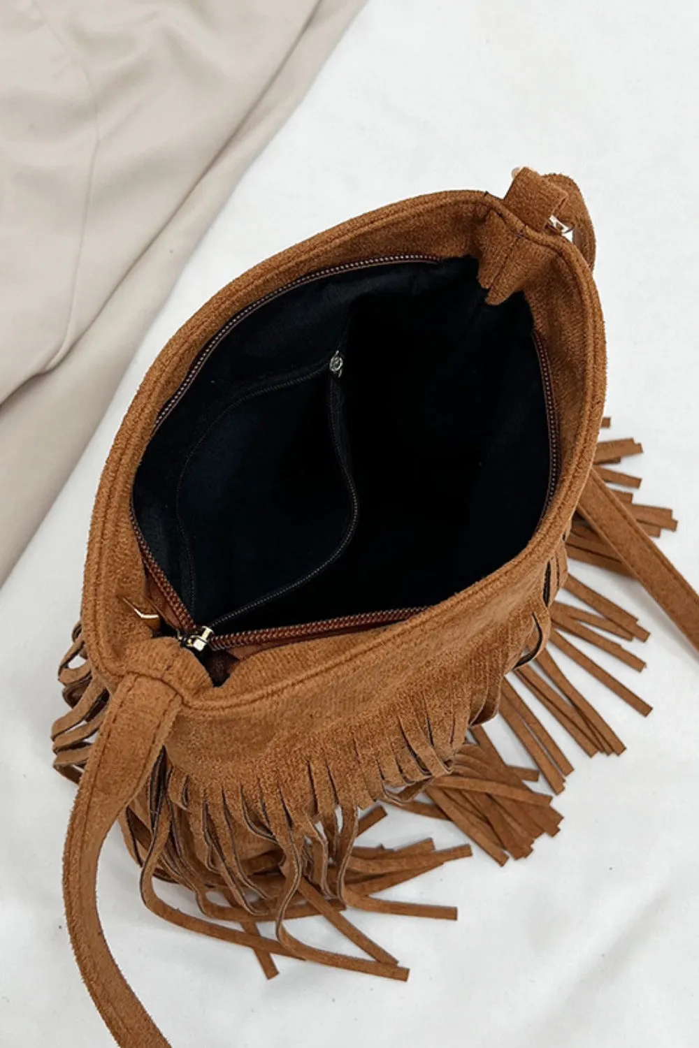 Suede Fringe Shoulder Bag