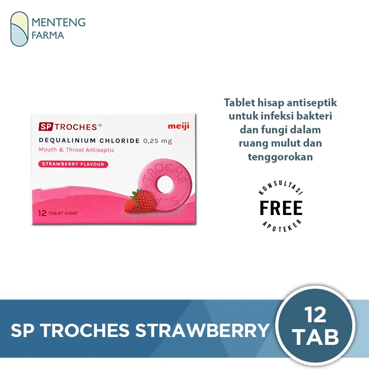 Tablet Hisap SP Troches Meiji (rasa strawberry) 12 Tablet - Atasi Gangguan Mulut dan Tenggorokan