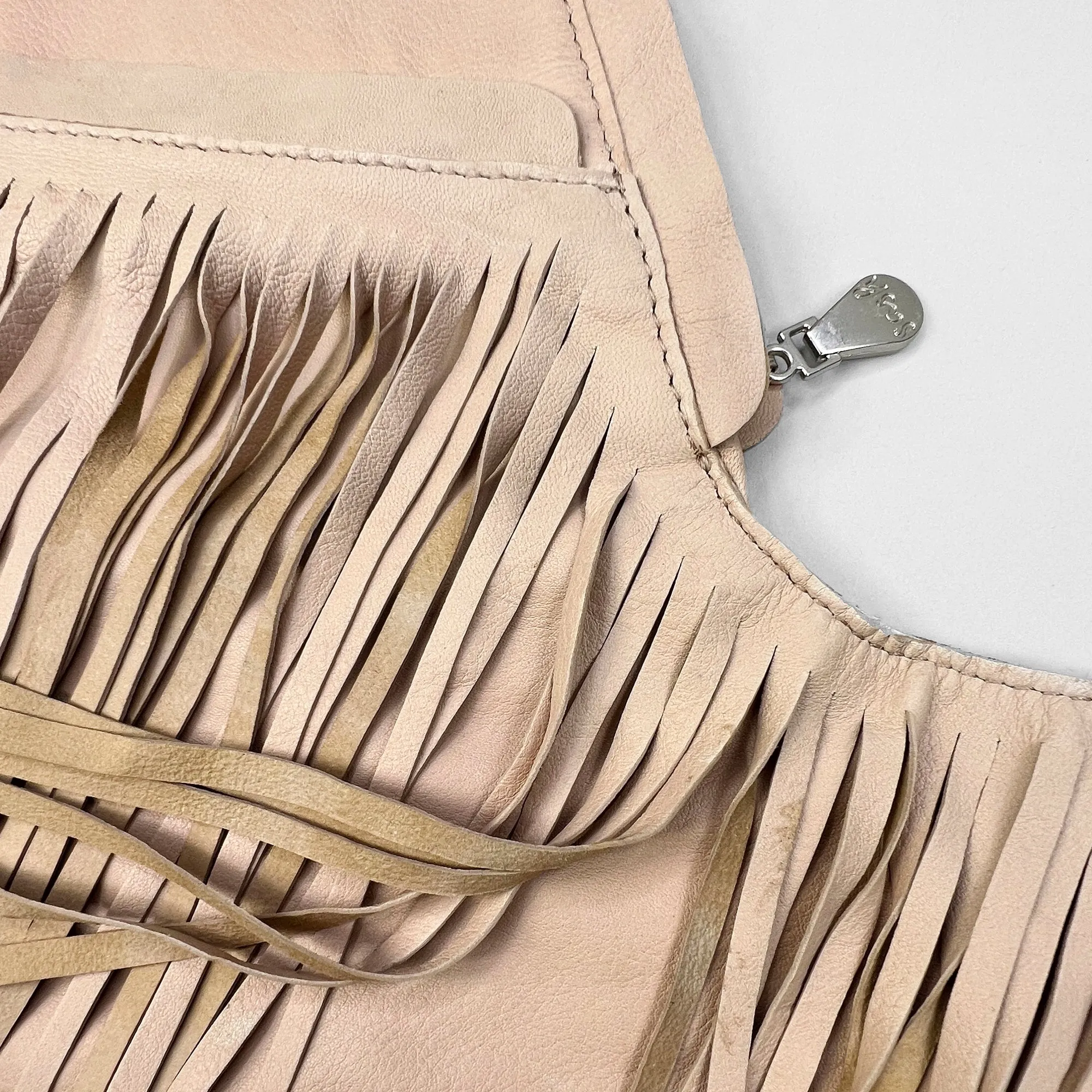 Tan Fringe Leather Sash Bag