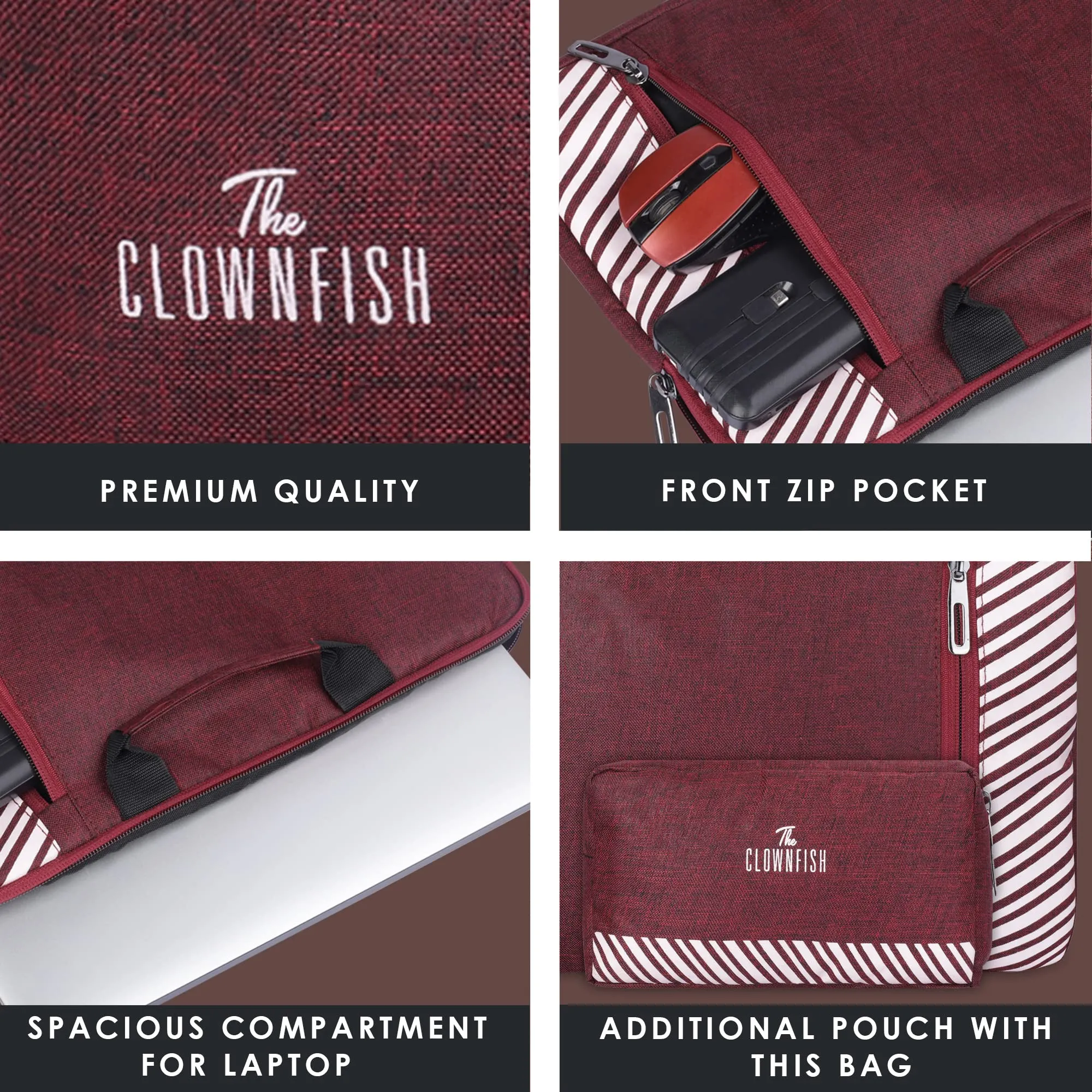 The Clownfish Combo of Rex Series Polyester 13 inch Laptop Sleeve with Comfortable Carry Handle & Scholar Series Multipurpose Polyester Travel Pouch Pencil Case Toiletry Bag (Maroon)