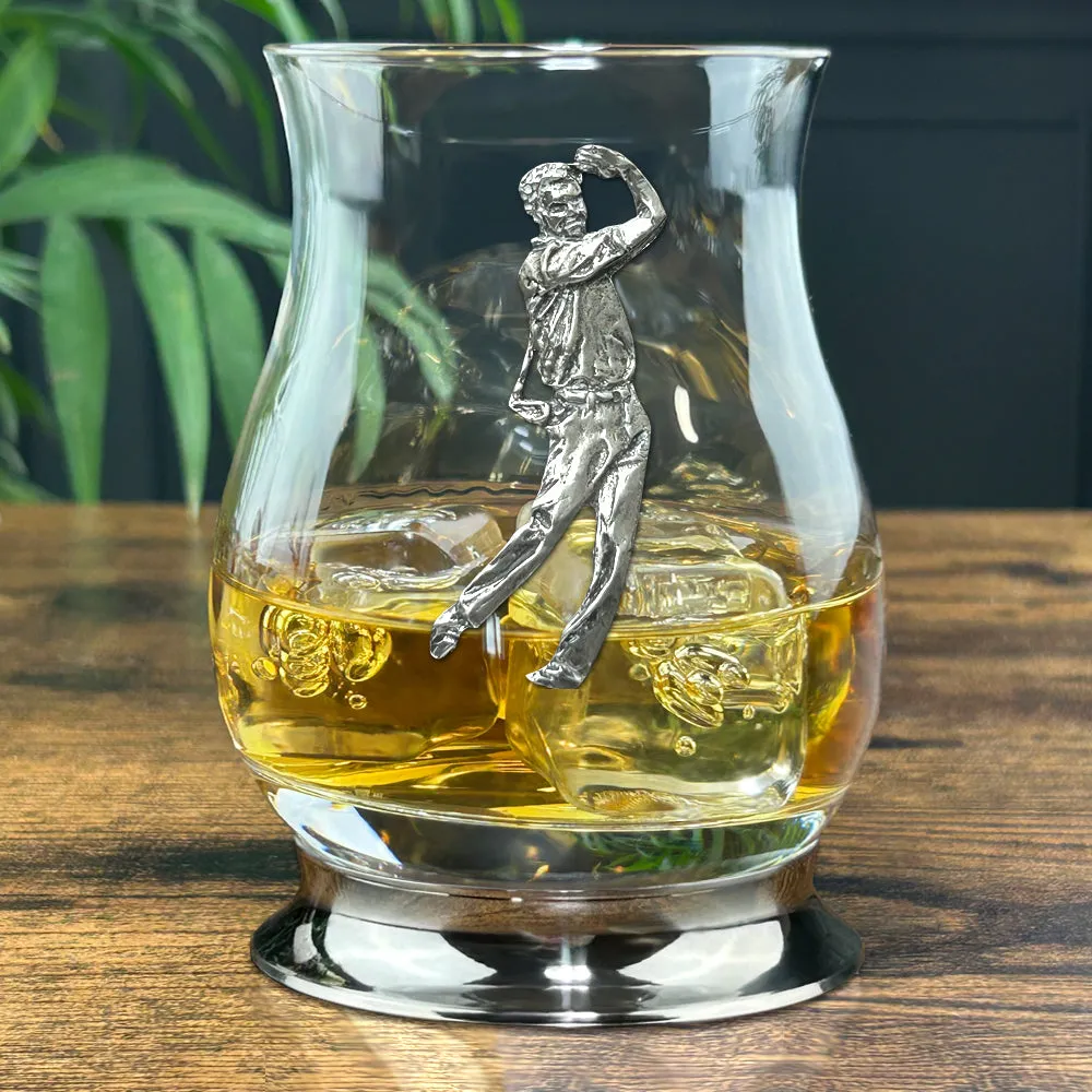 The Glencairn Whisky Mixer Glass with Pewter Base and Golfer 350ml