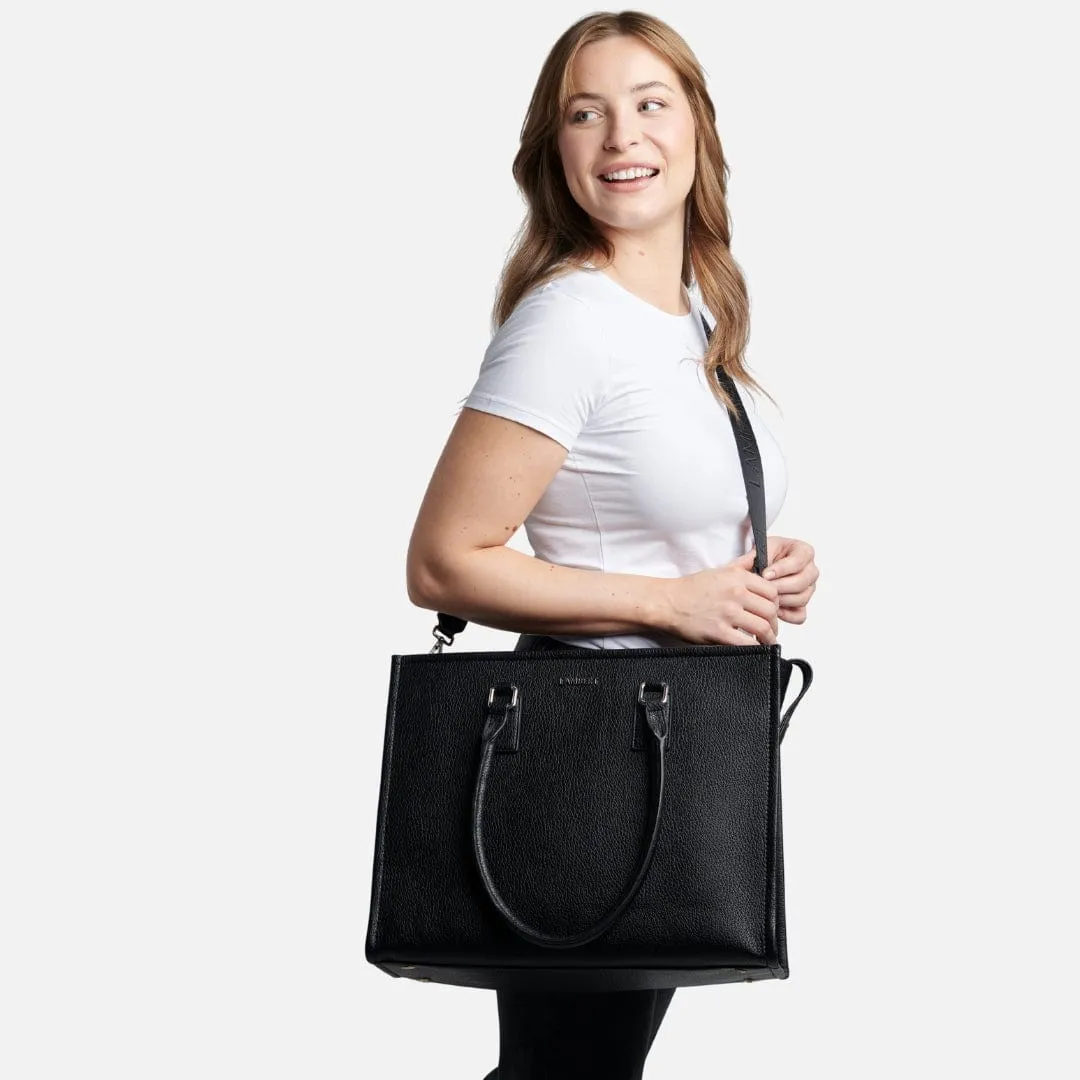 The Valentina - 2-in-1  Black Vegan Leather Tote Bag