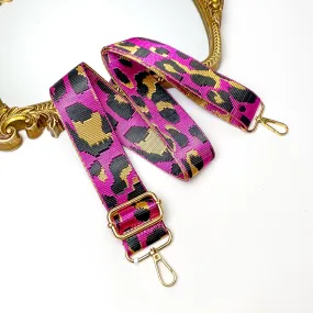 Thin Leopard Print Adjustable Purse Strap in Metallic Fuchsia Pink