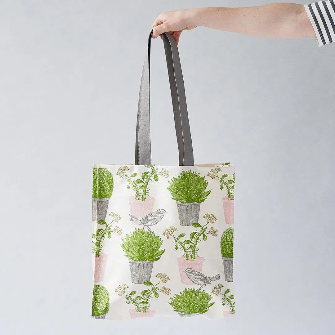 Thornback & Peel - 100% Cotton Tote Shopping Bag - 40x37x11cms - Cactus & Bird