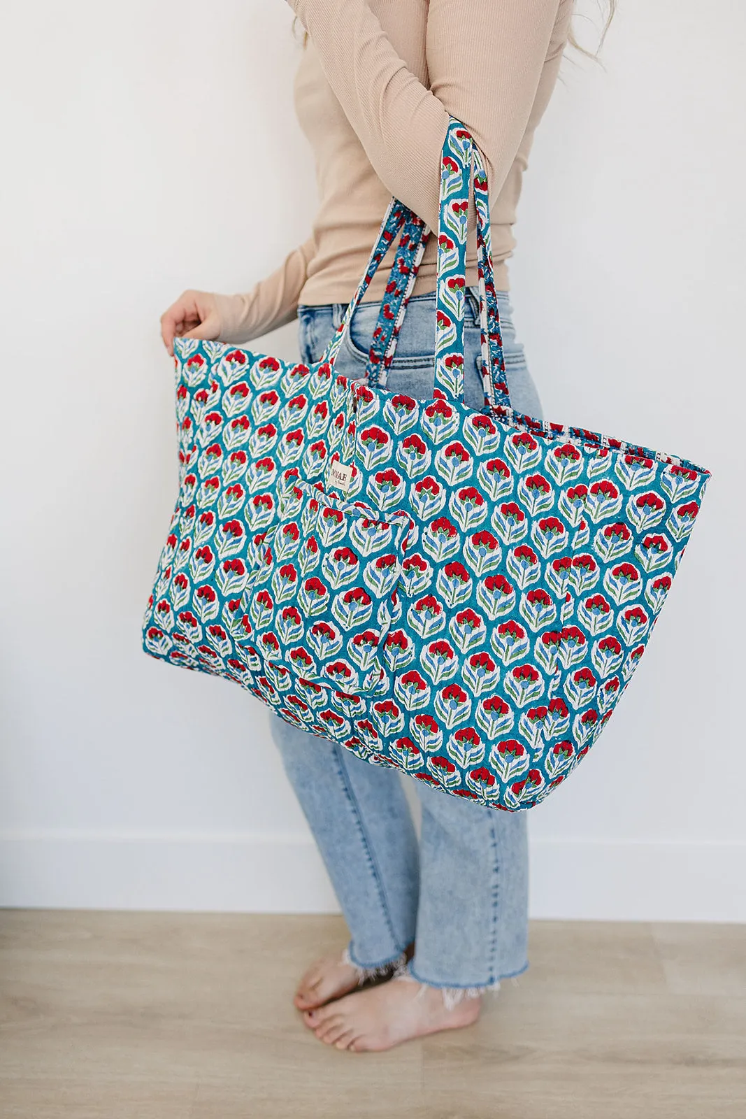 Tulip  floral print tote bag-Large