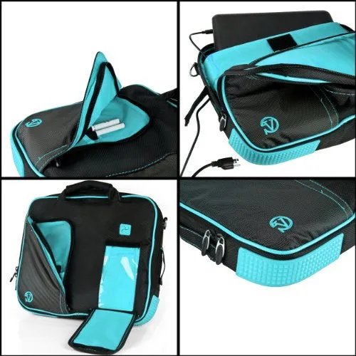 Vangoddy Black-Aqua Pindar Shoulder Portfolio Bag Case for Micromax Canvas Laptab II LT777 11.6-inch Laptop