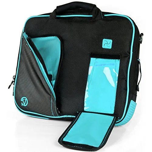 Vangoddy Black-Aqua Pindar Shoulder Portfolio Bag Case for Micromax Canvas Laptab II LT777 11.6-inch Laptop