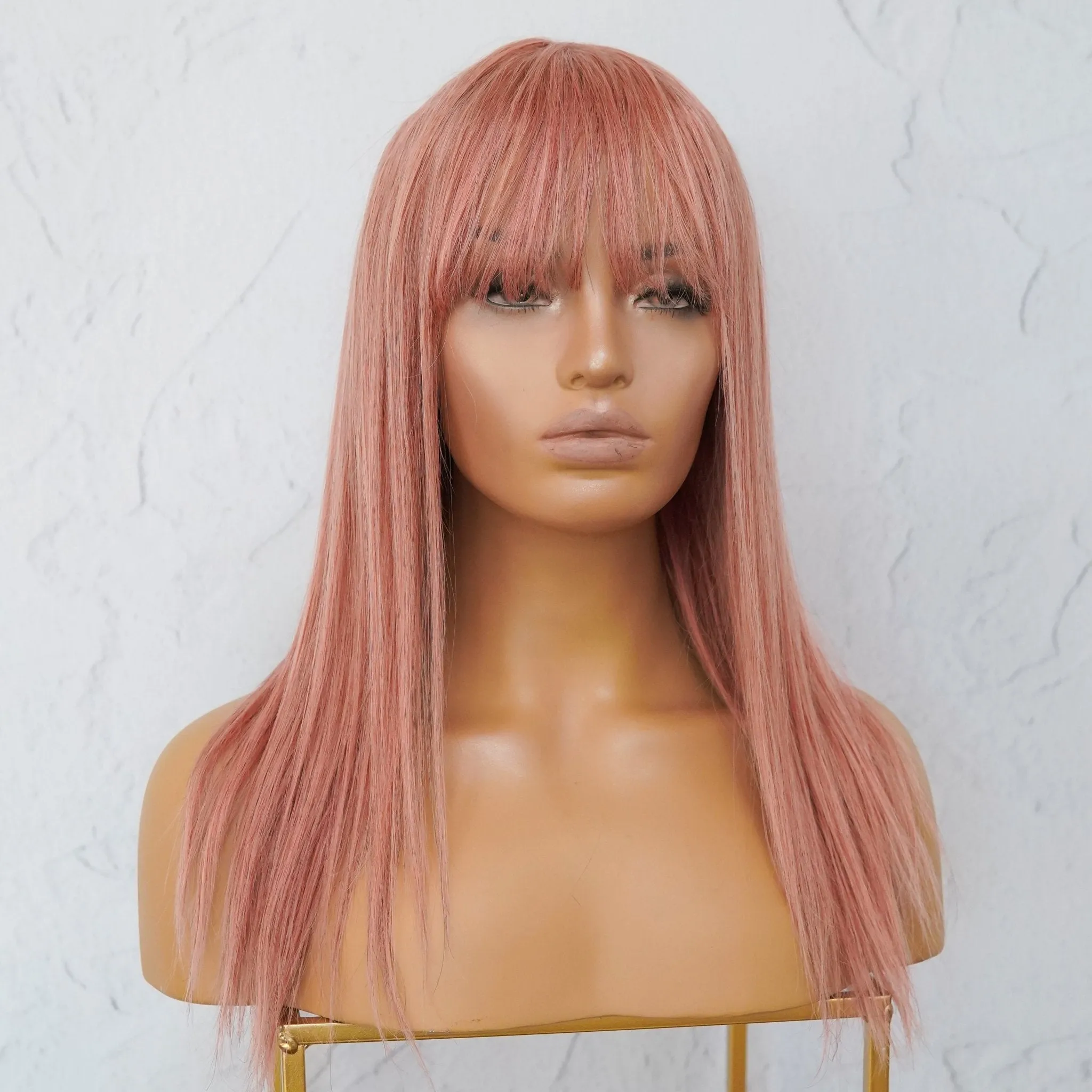 VICTORIA Dusty Pink Human Hair Fringe Wig