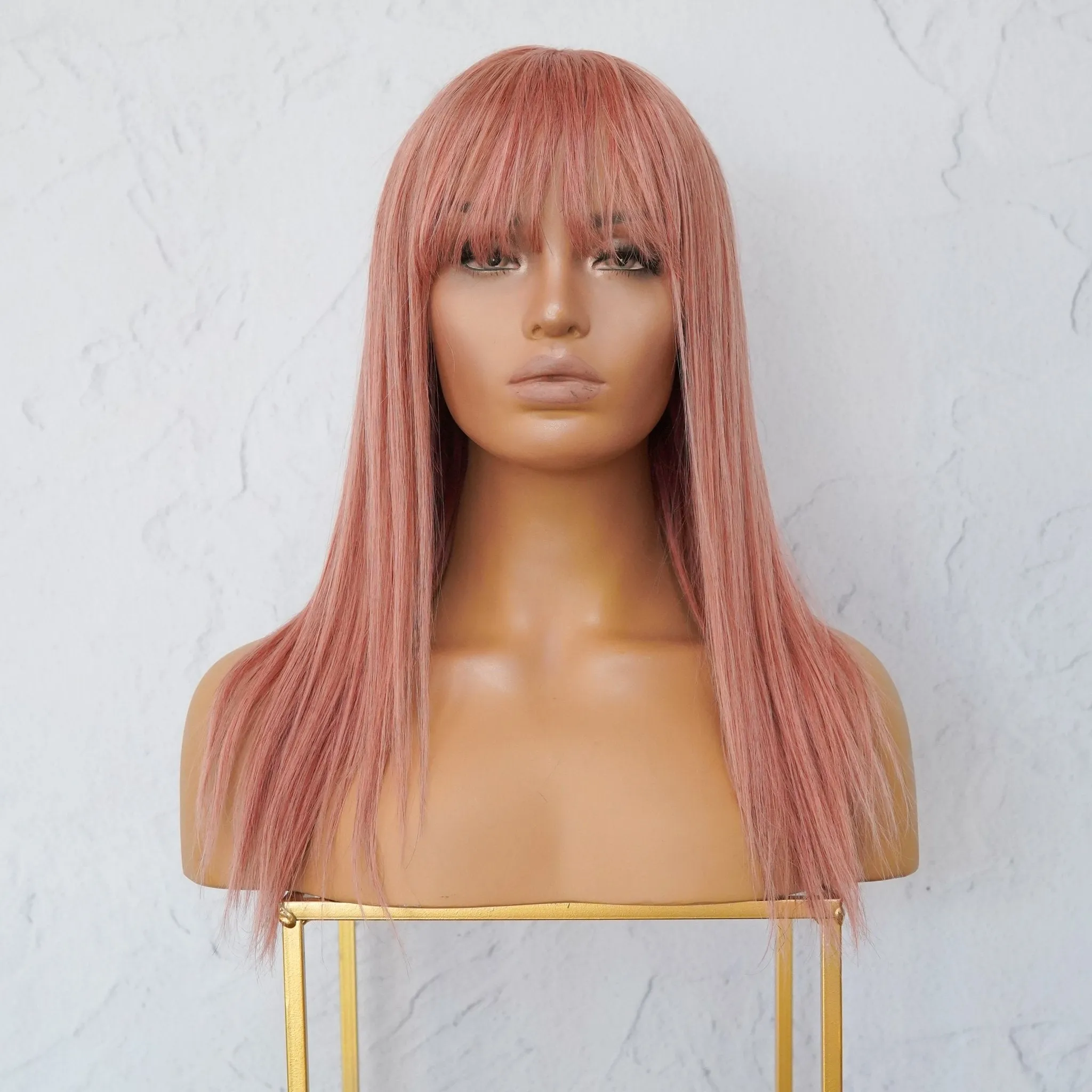 VICTORIA Dusty Pink Human Hair Fringe Wig