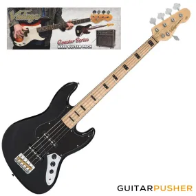 Vintage Coaster Series V495 5-String JB Bass w/ Kinsman 10-Watt Bass Amplifier, Gig Bag, & Accessories - Boulevard Black