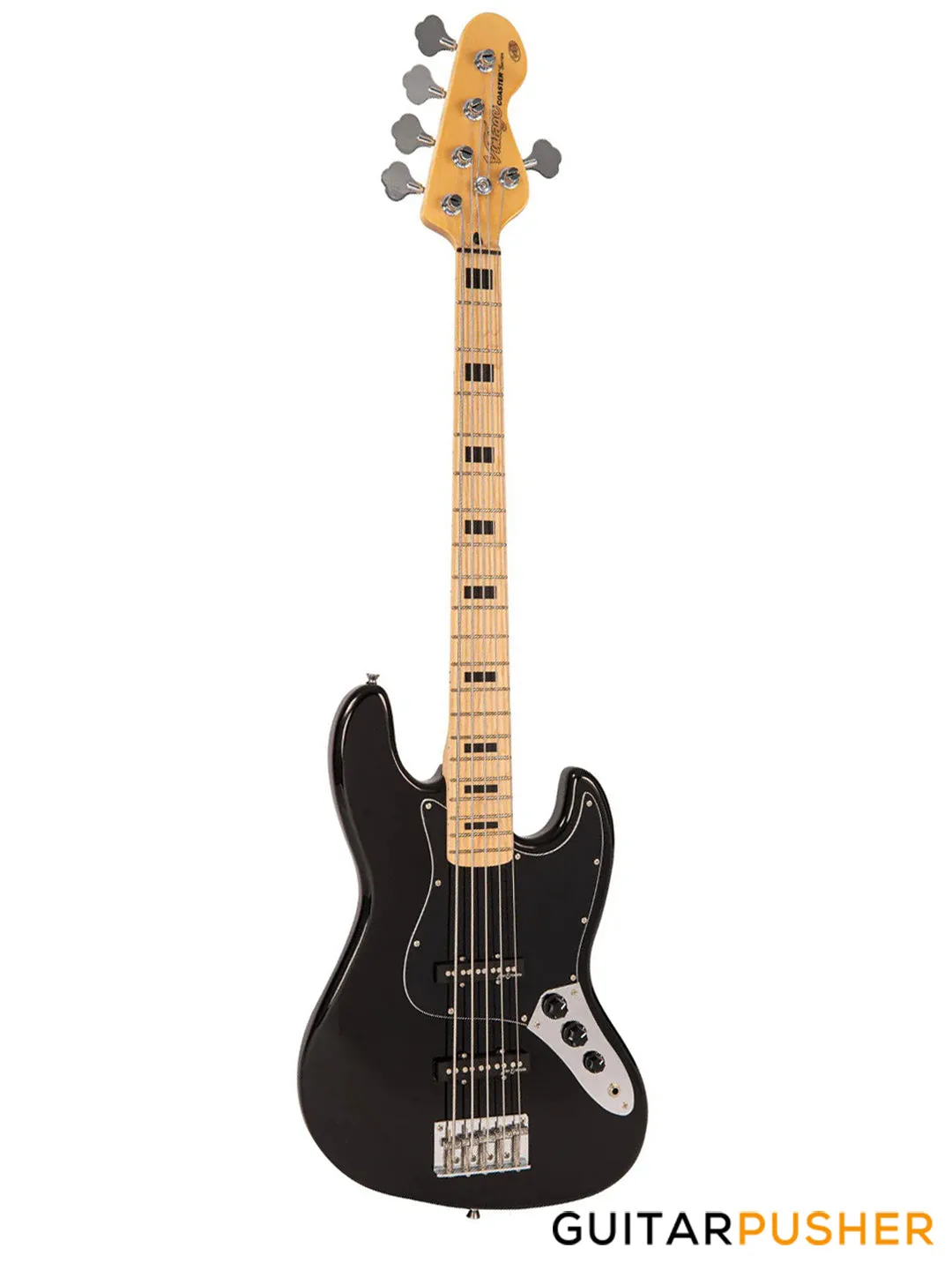 Vintage Coaster Series V495 5-String JB Bass w/ Kinsman 10-Watt Bass Amplifier, Gig Bag, & Accessories - Boulevard Black