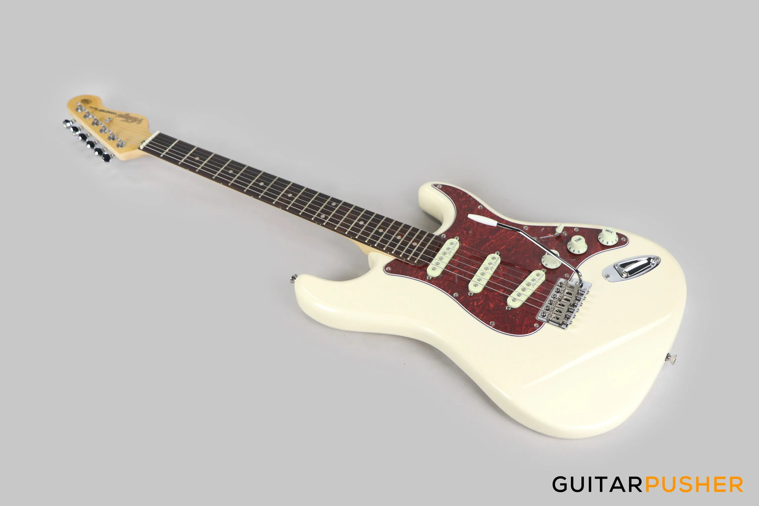 Vintage Coaster Series V60 S-Style Electric Guitar w/ Kinsman 10-Watt Amplifier, Gig Bag, & Accessories - Vintage White