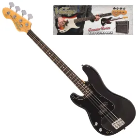 Vintage V40 Coaster Series Bass Guitar Pack ~ Left Hand Boulevard Black