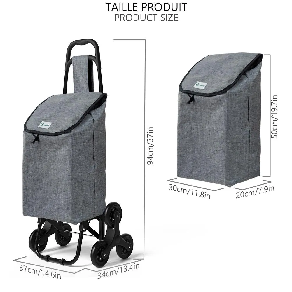 VOUNOT 6 Wheels Stair Climbing Shopping Trolley, 32L Oxford Grey