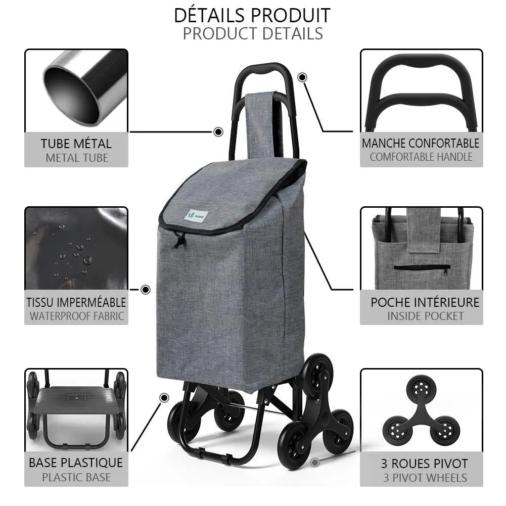 VOUNOT 6 Wheels Stair Climbing Shopping Trolley, 32L Oxford Grey