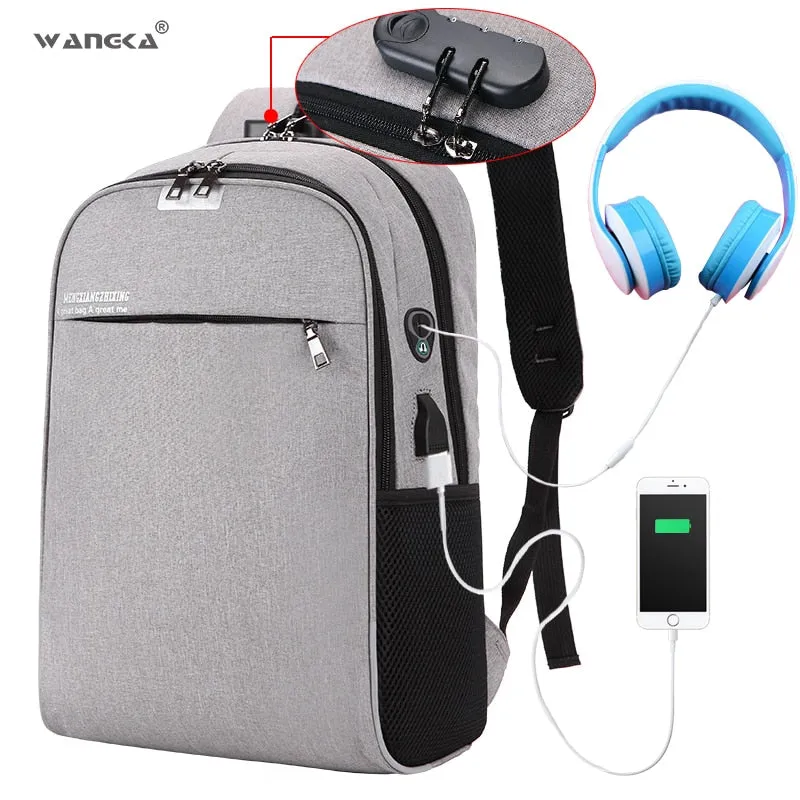 WANGKA USB Charging Laptop Backpack 15.6 inch Anti Theft Women Men School