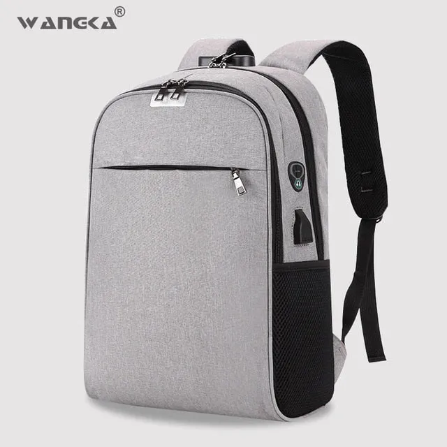 WANGKA USB Charging Laptop Backpack 15.6 inch Anti Theft Women Men School