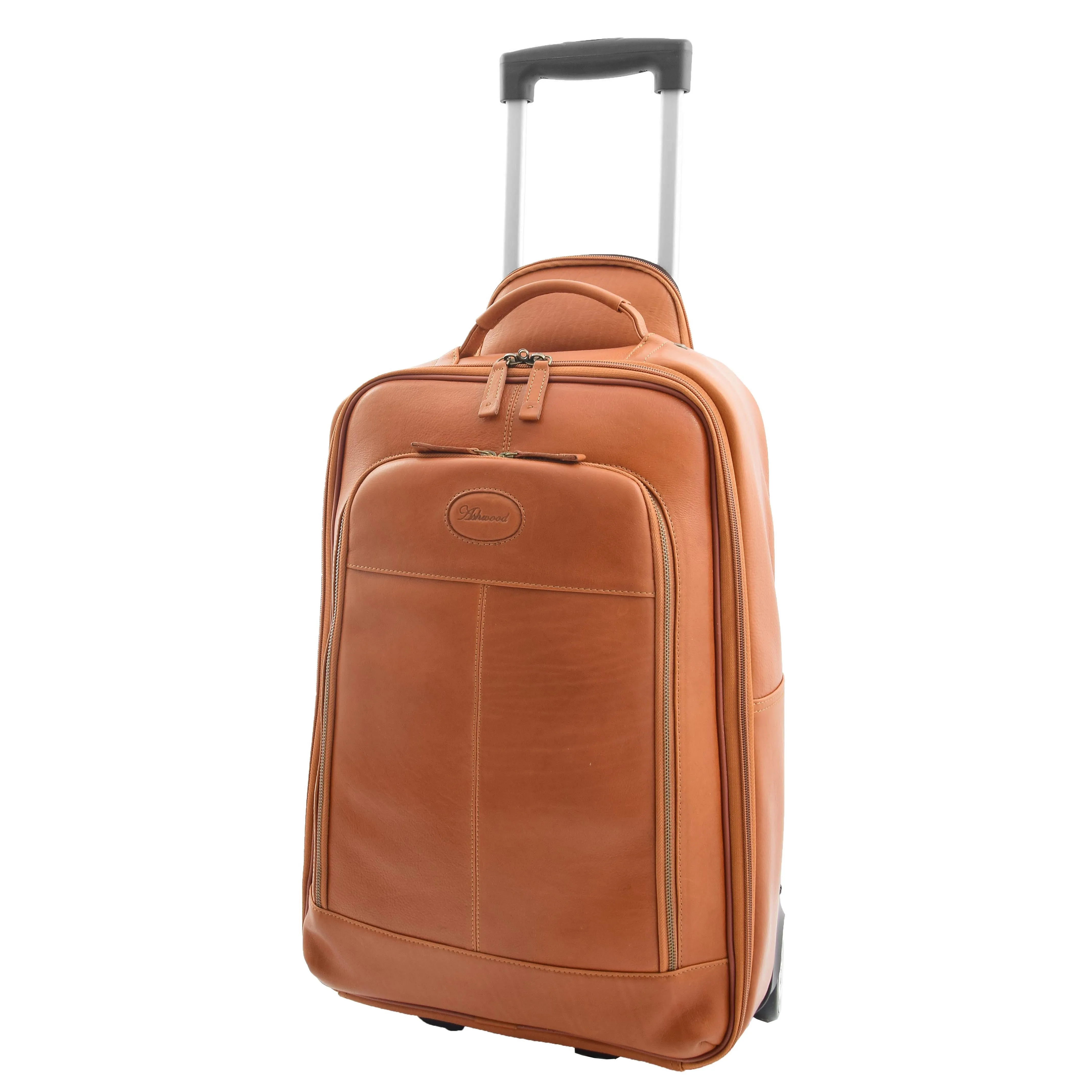 Wheeled Cabin Suitcase Real Tan Leather Luggage Travel Bag Carlos