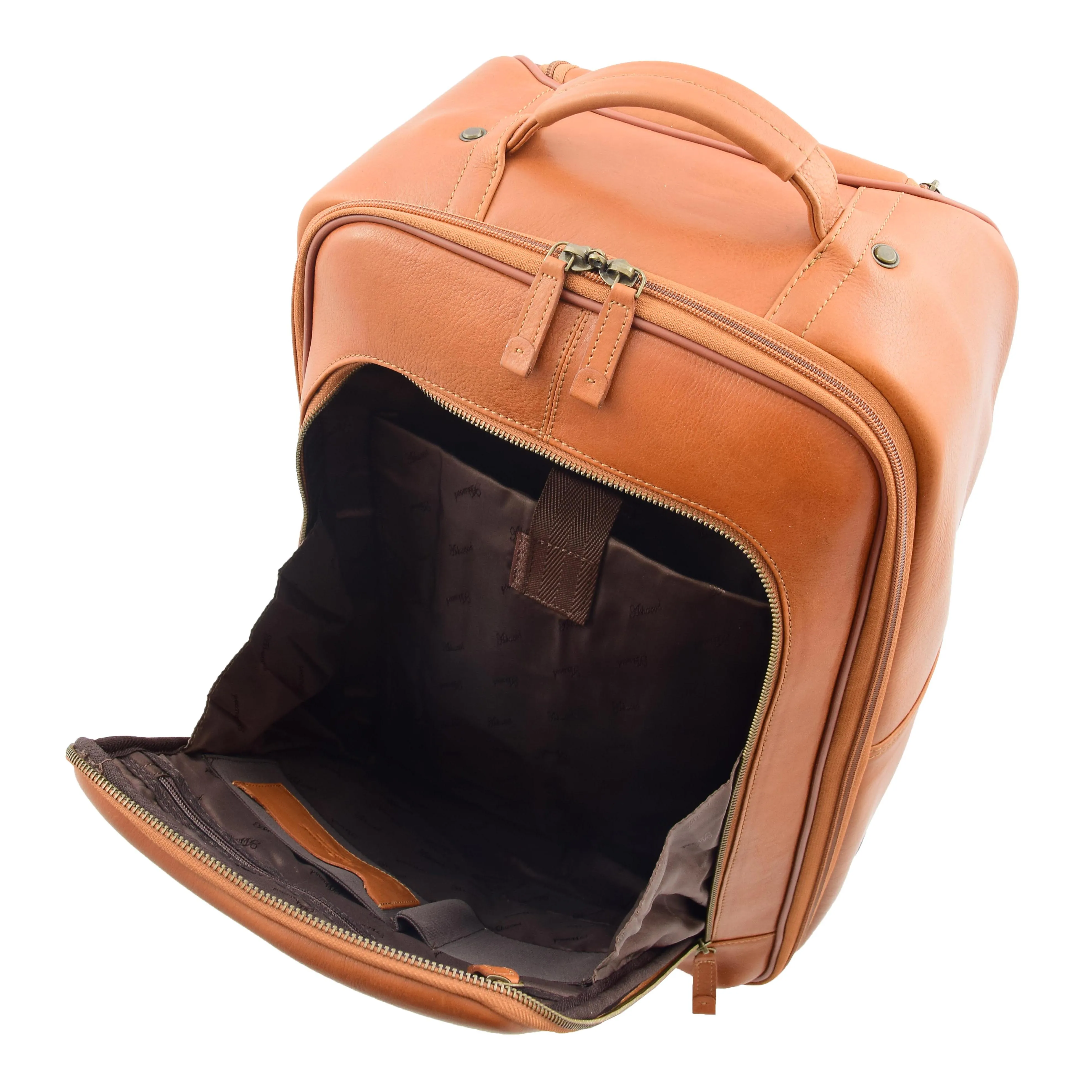 Wheeled Cabin Suitcase Real Tan Leather Luggage Travel Bag Carlos