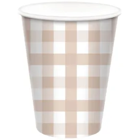 White Sand Gingham Cups - 8 Pkt