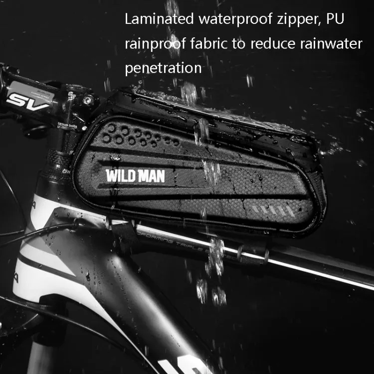 WILD MAN ES3 Hard Shell Bicycle Bag Front Beam Bag Mountain Bike Mobile Phone Touch Screen Upper Tube Bag Riding Equipment, Colour: Black(1L)