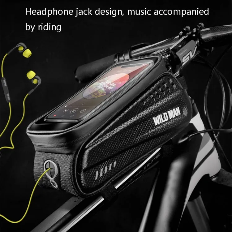 WILD MAN ES3 Hard Shell Bicycle Bag Front Beam Bag Mountain Bike Mobile Phone Touch Screen Upper Tube Bag Riding Equipment, Colour: Black(1L)