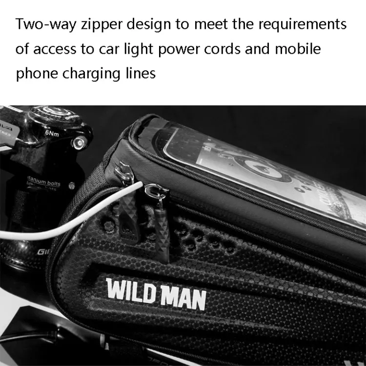 WILD MAN ES3 Hard Shell Bicycle Bag Front Beam Bag Mountain Bike Mobile Phone Touch Screen Upper Tube Bag Riding Equipment, Colour: Black(1L)