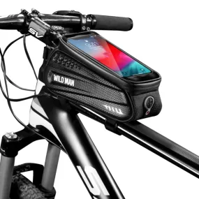 WILD MAN ES3 Hard Shell Bicycle Bag Front Beam Bag Mountain Bike Mobile Phone Touch Screen Upper Tube Bag Riding Equipment, Colour: Black(1L)