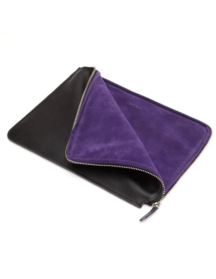 WOLF Blake Zip Tablet Case - Genuine Black Pebble Leather - Zipper Closure