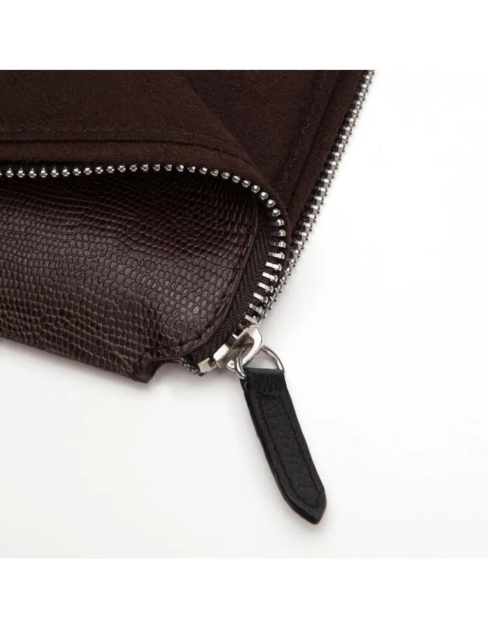 WOLF Blake Zip Tablet Case - Genuine Brown Lizard Leather - Zipper Closure