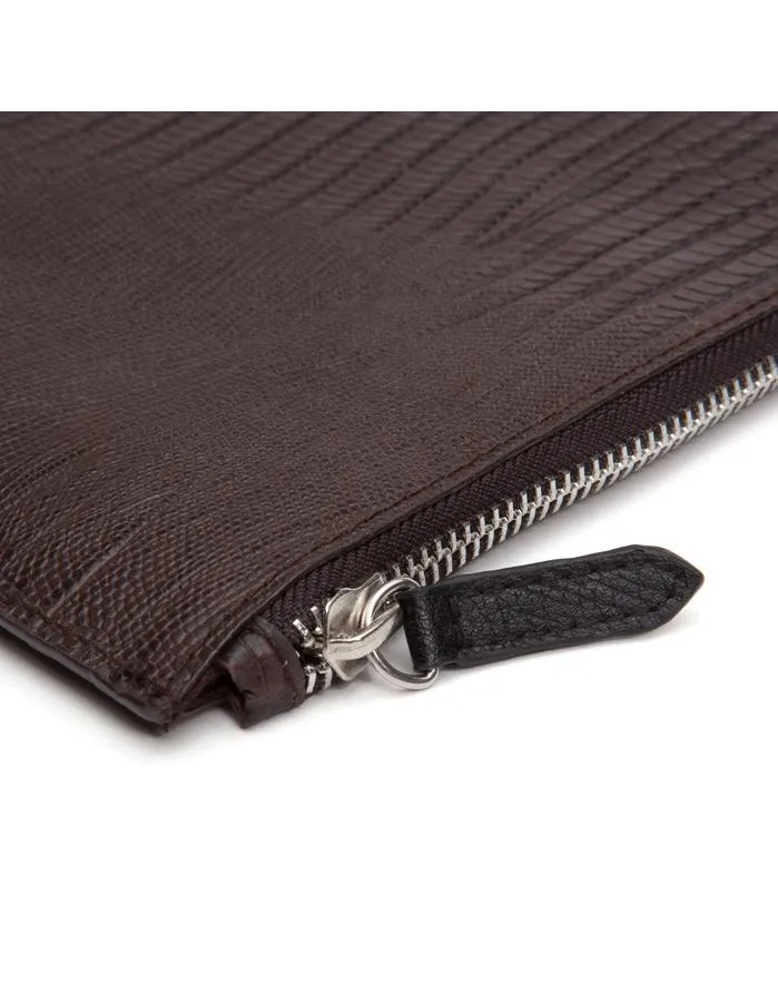 WOLF Blake Zip Tablet Case - Genuine Brown Lizard Leather - Zipper Closure