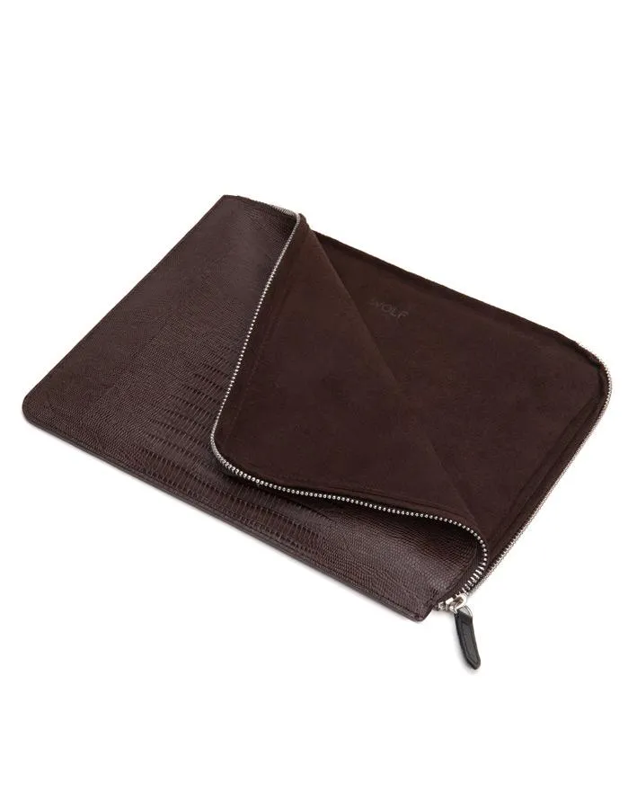 WOLF Blake Zip Tablet Case - Genuine Brown Lizard Leather - Zipper Closure