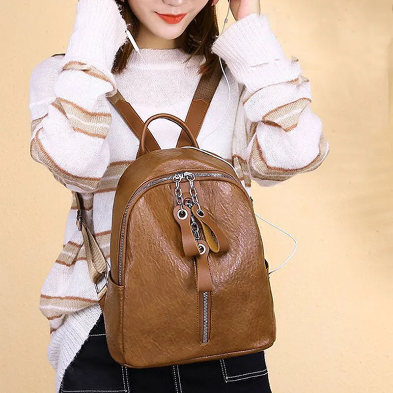 Women Fashion Waterproof Light Weight Anti-theft Backpack Shoulder Bag With Headphone Port