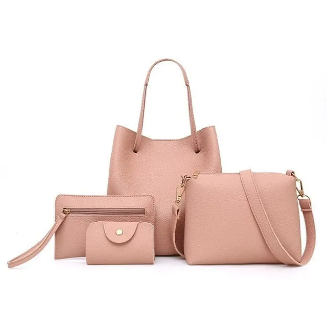 Women Leather Shoulder Messenger Crossbody Bag Set