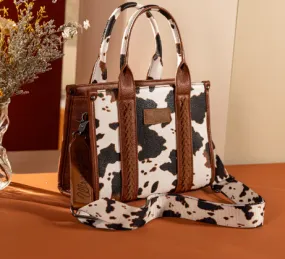 Wrangler Brown Cow Print Concealed Carry Crossbody Tote WG133-8120SBR