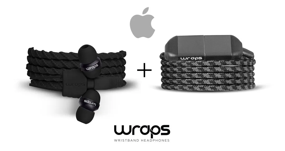 WRAPS Classic In-ear Headphone & Lightning Charger Cable Bundle