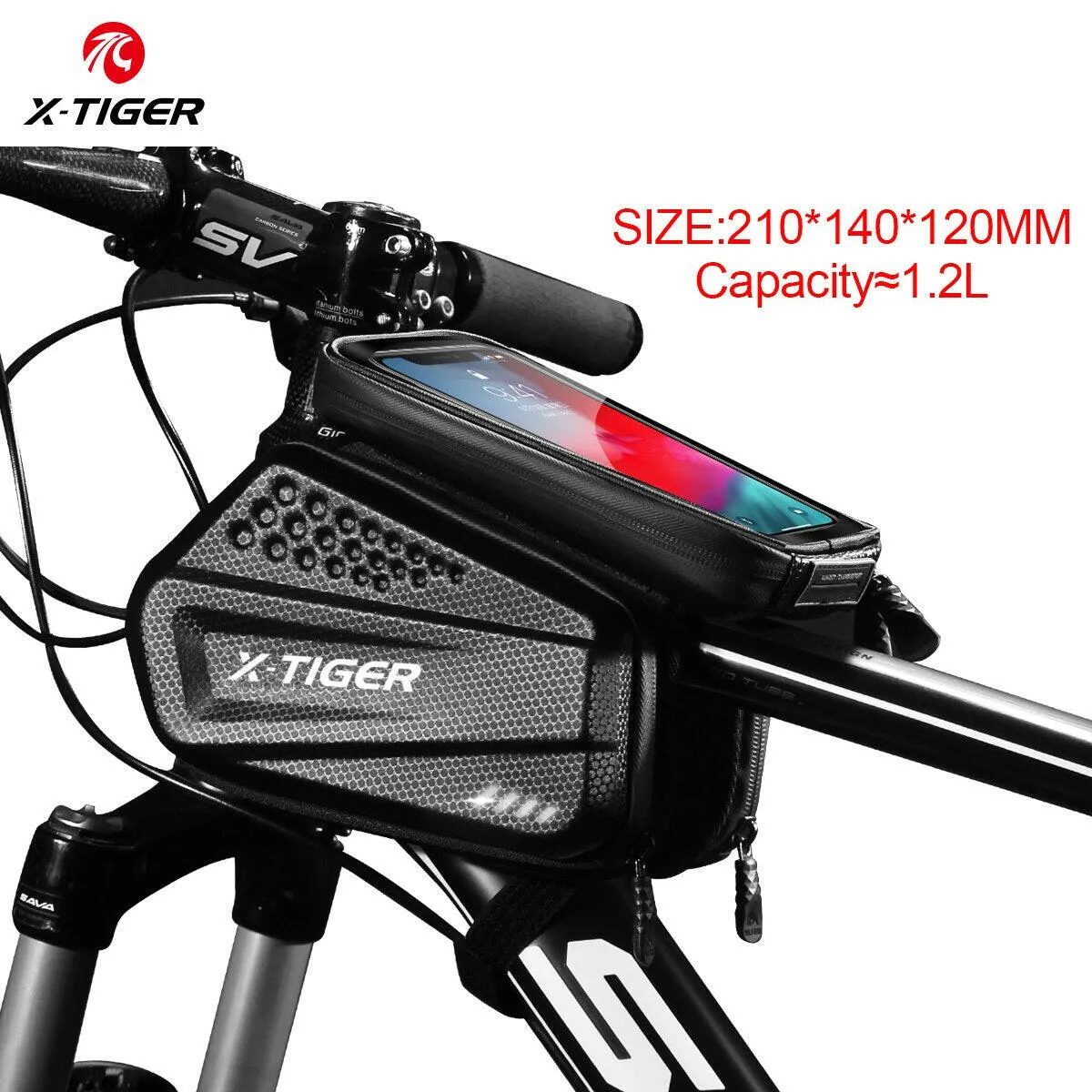 X-TIGER Bicycle Bag Waterproof Touch Screen Cycling Bag Top Front Tube Frame MTB Road Bike Bag 6.5 Phone Case Bike Accessories