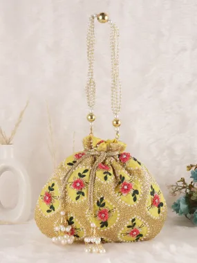 Yellow classy embroidered potli