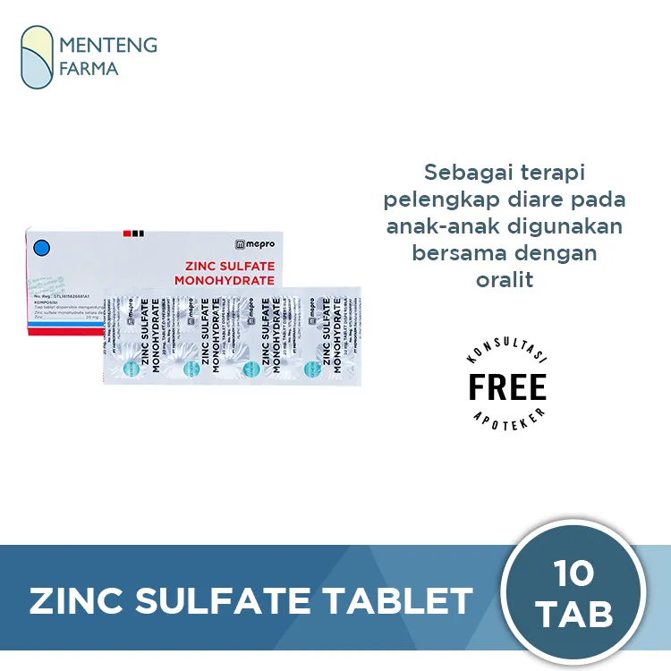 Zinc Sulfate Monohydrate 20 Mg Strip 10 Tablet - Pelengkap Pengobatan Diare